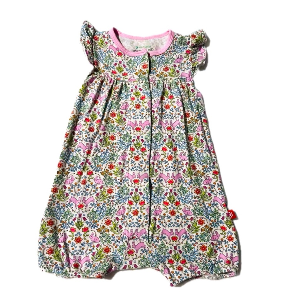 Magnetic me bubble romper with bunny floral print.